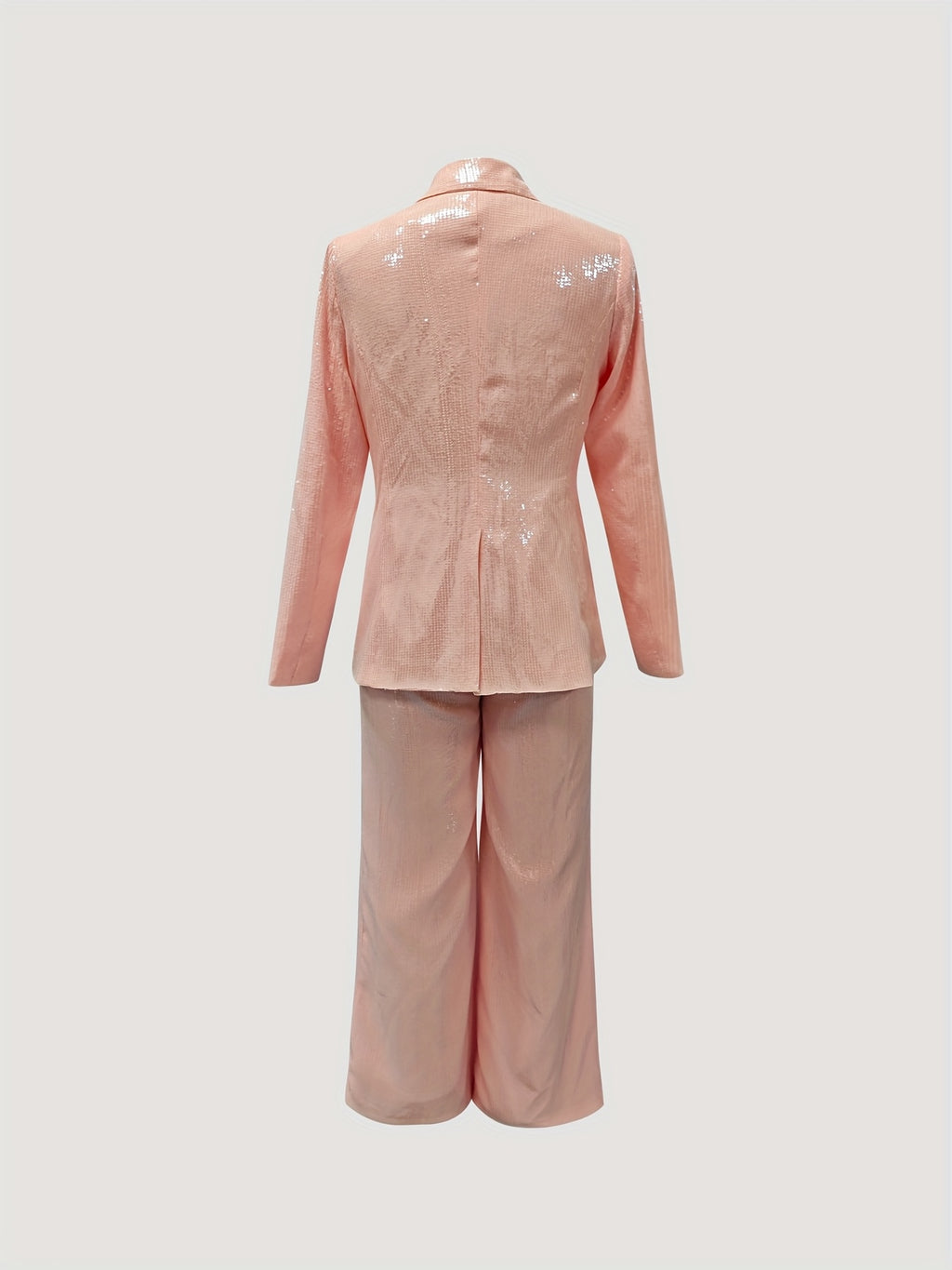Spring\Autumn Business Office Suit Set in Romantic Pink for Dates, Sparkling Long Sleeve Notched Lapel Blazer Jacket and Long Pants, Suitable for Commuting, Office Business, Parties, Dates, Valentine's Day, Music Festivals, and Important Holidays