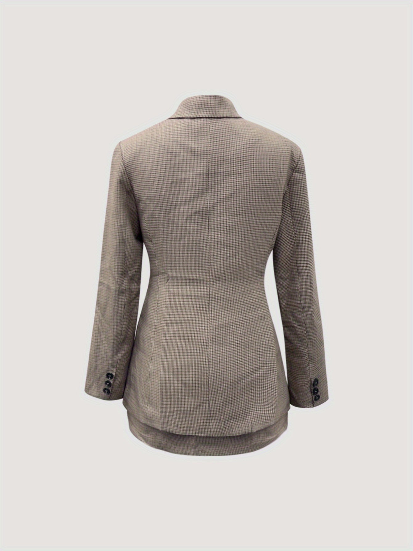 Stylish and Elegant Commuter Houndstooth Checkered High-Quality Suit Jacket with A-Line Skirt