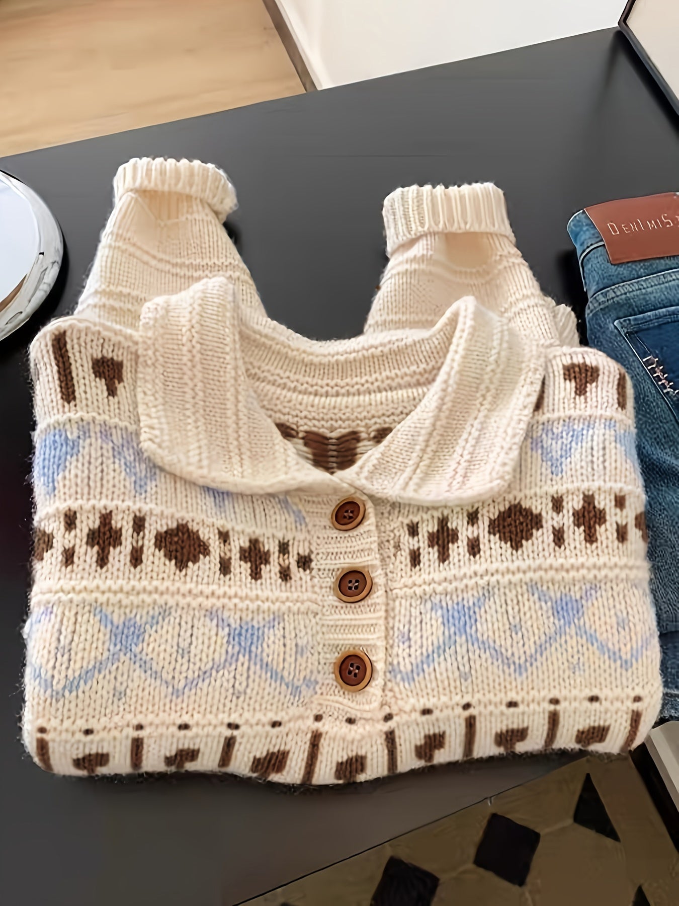 Fair Island Retro Collar Sweater for Women - Thick, Loose-Fit, Versatile Cardigan for Autumn and Winter