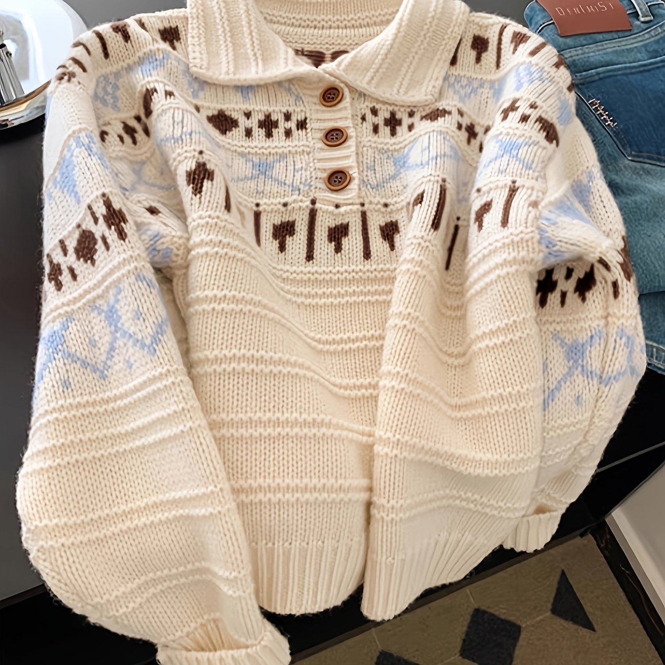 Fair Island Retro Collar Sweater for Women - Thick, Loose-Fit, Versatile Cardigan for Autumn and Winter