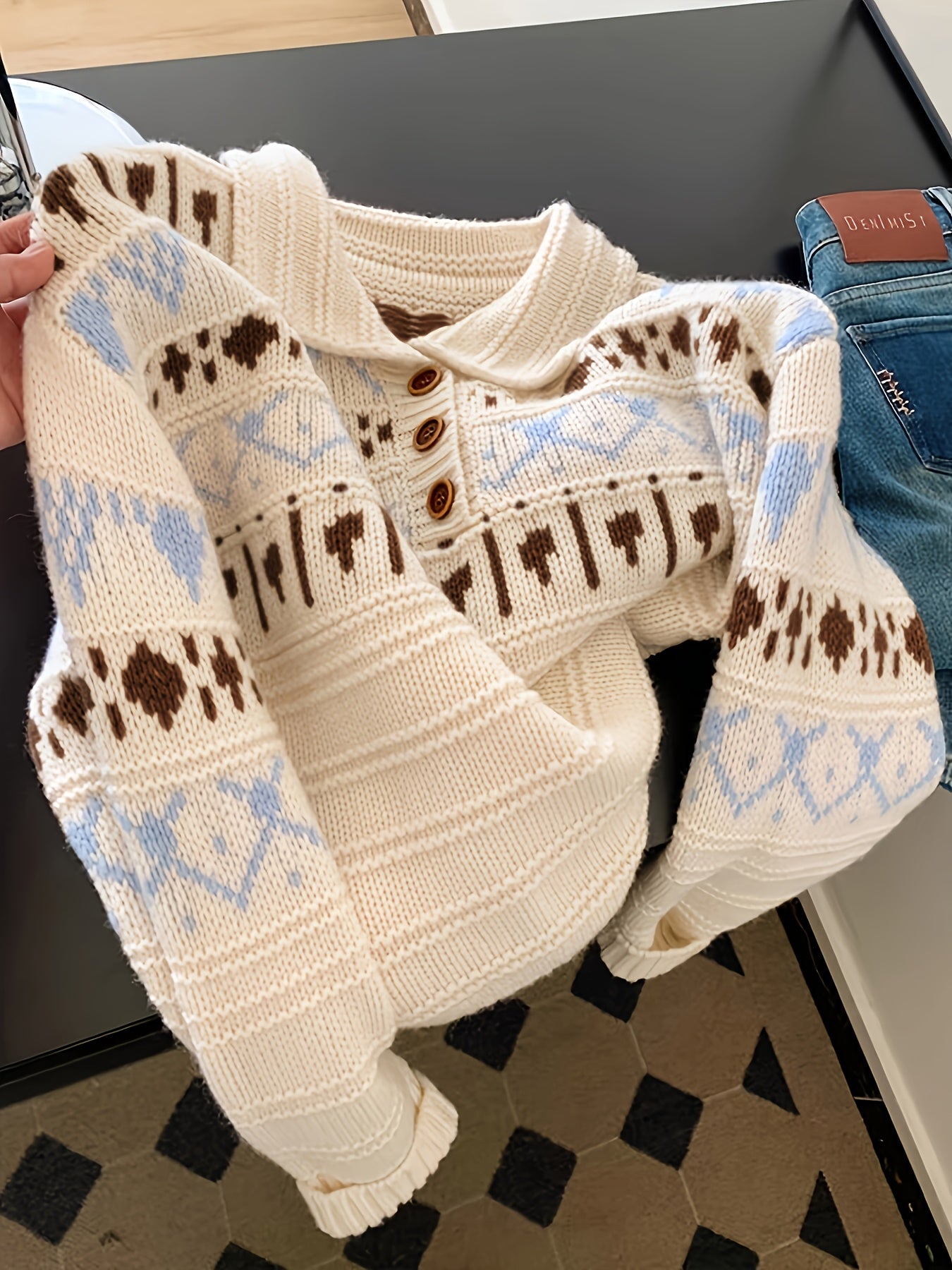 Fair Island Retro Collar Sweater for Women - Thick, Loose-Fit, Versatile Cardigan for Autumn and Winter