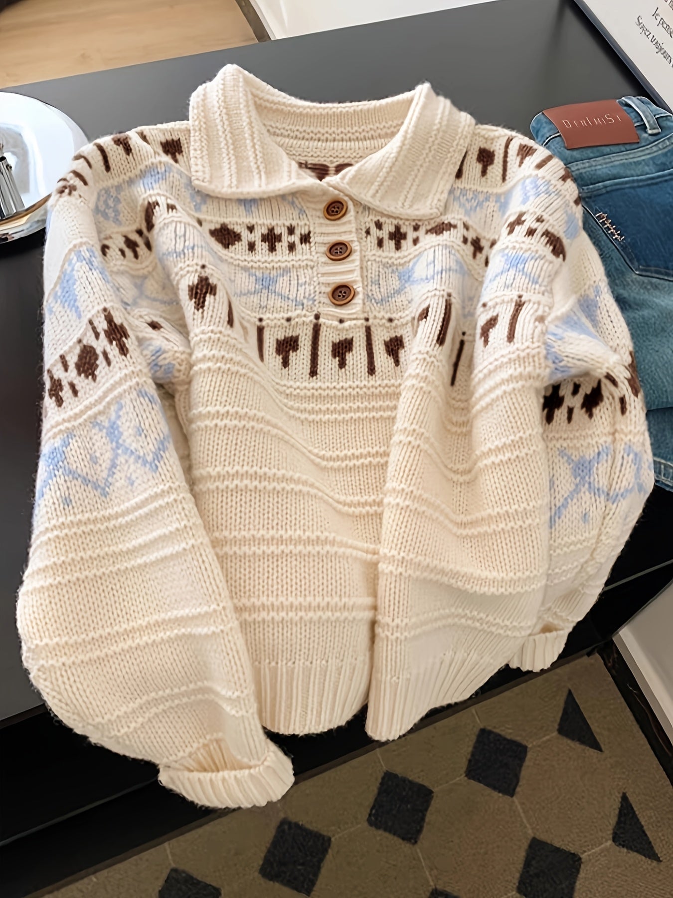 Fair Island Retro Collar Sweater for Women - Thick, Loose-Fit, Versatile Cardigan for Autumn and Winter