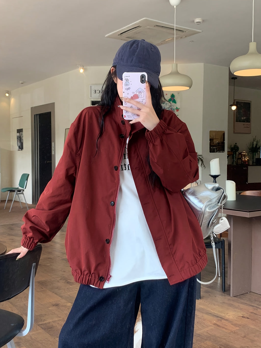 Women's Casual High Neck Jacket - Burgundy Solid Color, Zipper Front Closure, Machine Washable, All-Season Versatile Outerwear for Everyday Comfort & Style, Lightweight Layering, Sleek Silhouette, Quality Stitching, Stylish Coat, Urban Style